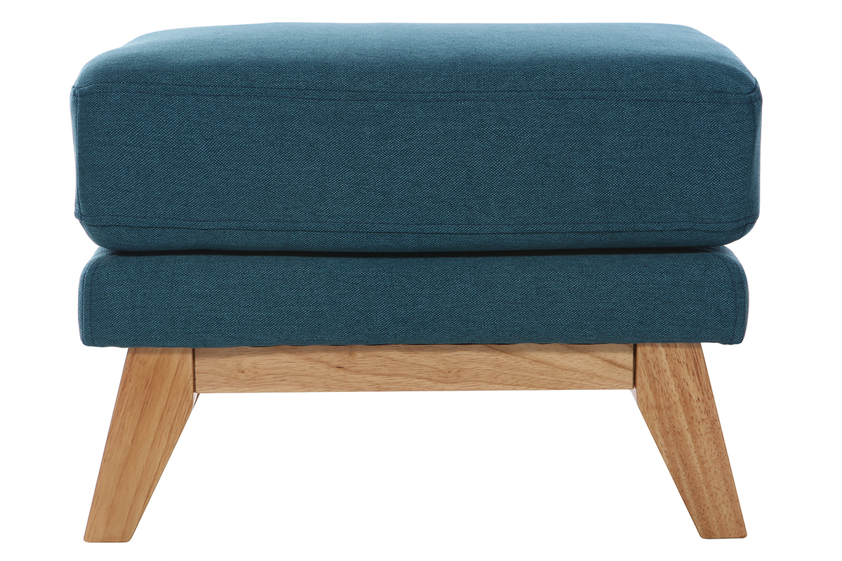 Pouf repose-pieds dhoussable scandinave en tissu bleu canard et bois clair OSLO