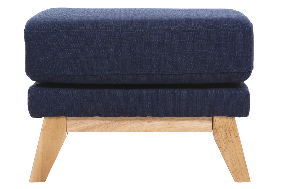 Pouf repose-pieds dhoussable scandinave en tissu bleu fonc et bois clair OSLO