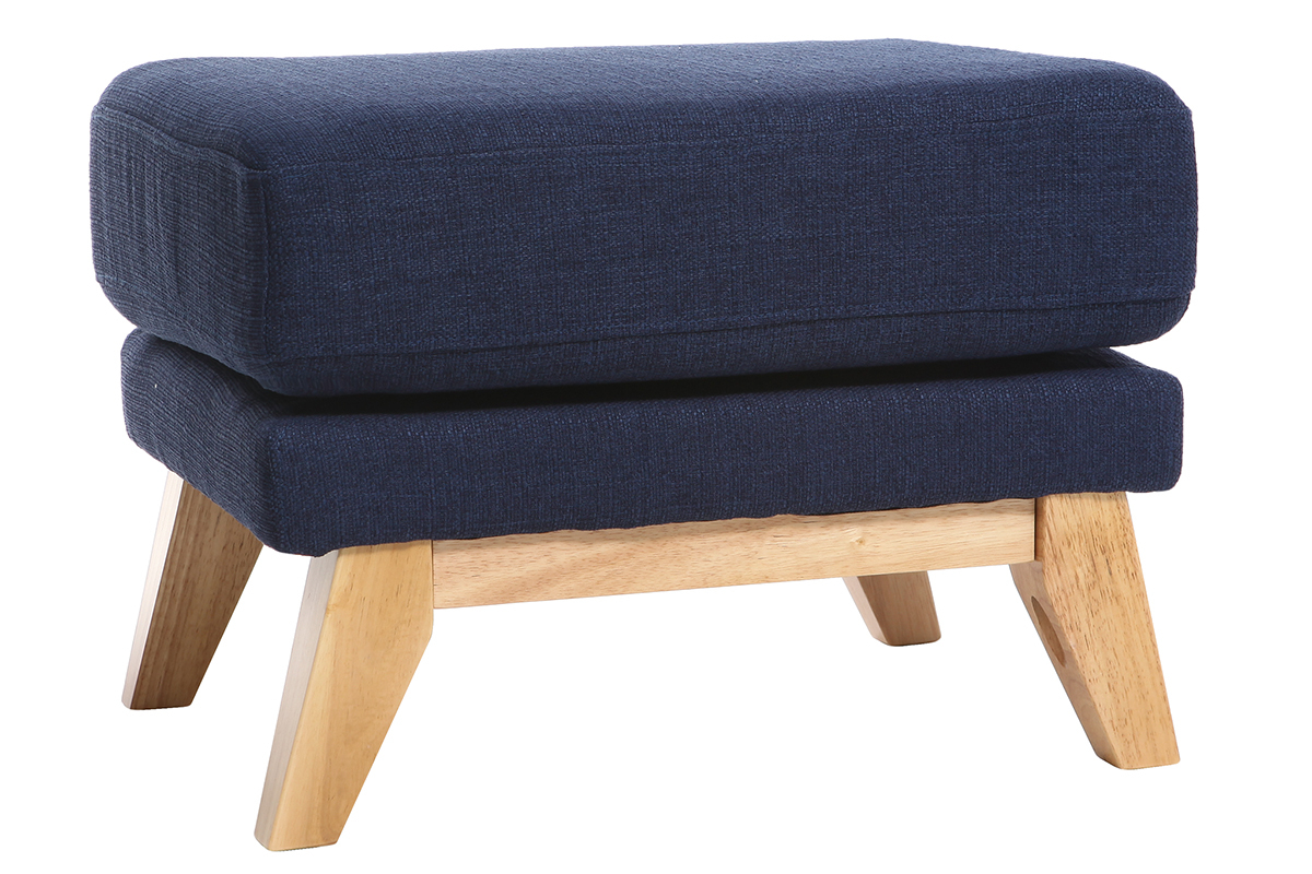 Pouf repose-pieds dhoussable scandinave en tissu bleu fonc et bois clair OSLO