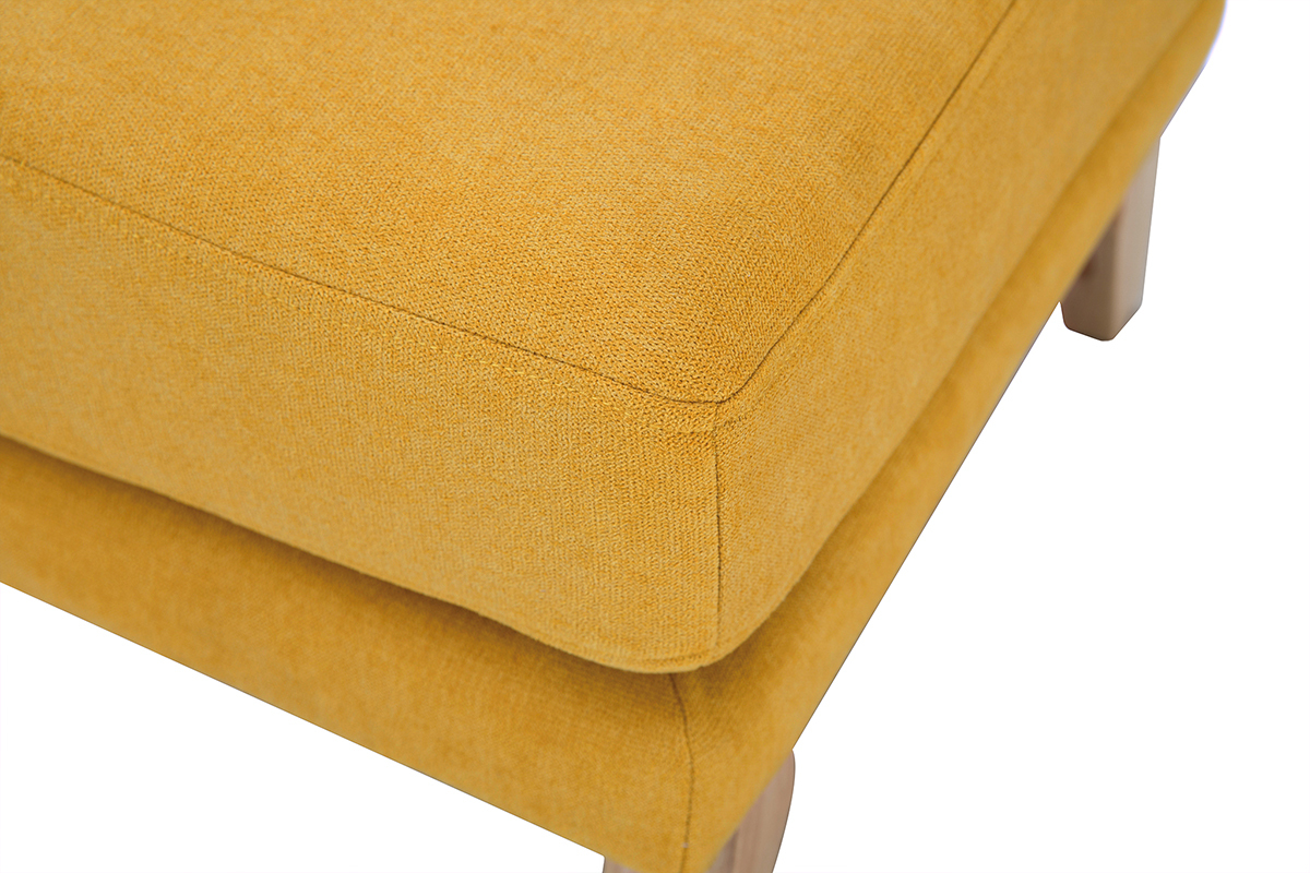 Pouf repose-pieds dhoussable scandinave en tissu effet velours jaune moutarde et bois clair OSLO