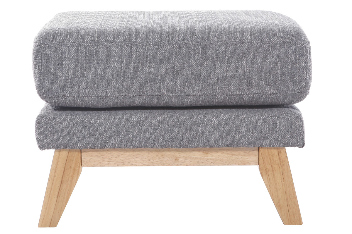 Pouf repose-pieds dhoussable scandinave en tissu gris clair et bois clair OSLO