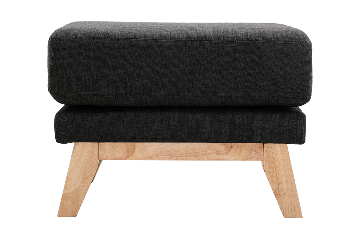 Pouf repose-pieds dhoussable scandinave en tissu gris fonc et bois clair OSLO