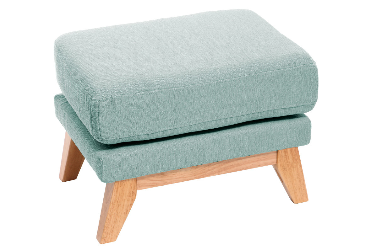 Pouf repose-pieds dhoussable scandinave en tissu vert lagon et bois clair OSLO