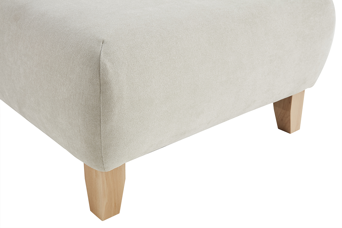 Pouf repose-pieds en tissu effet velours textur beige et bois clair massif L75 cm ODEON