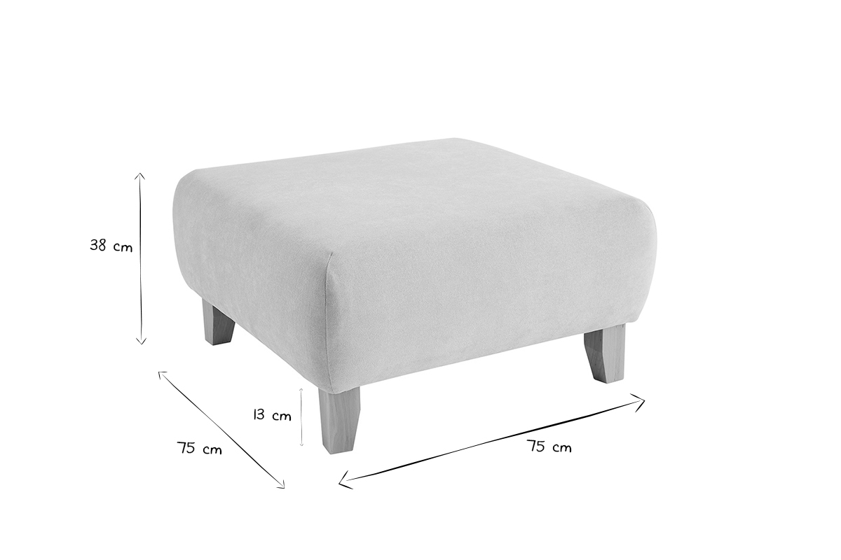 Pouf repose-pieds en tissu effet velours textur beige et bois clair massif L75 cm ODEON