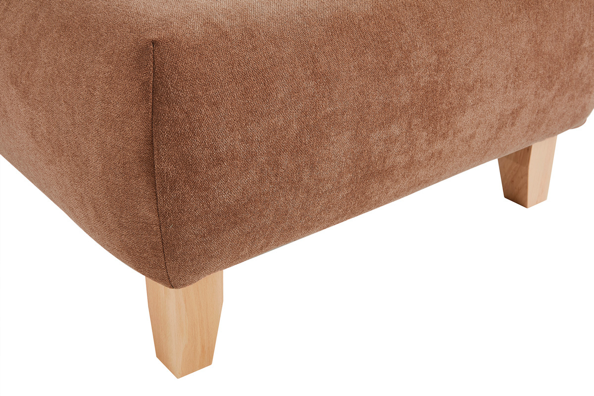 Pouf repose-pieds en tissu effet velours textur terracotta et bois clair massif L75 cm ODEON