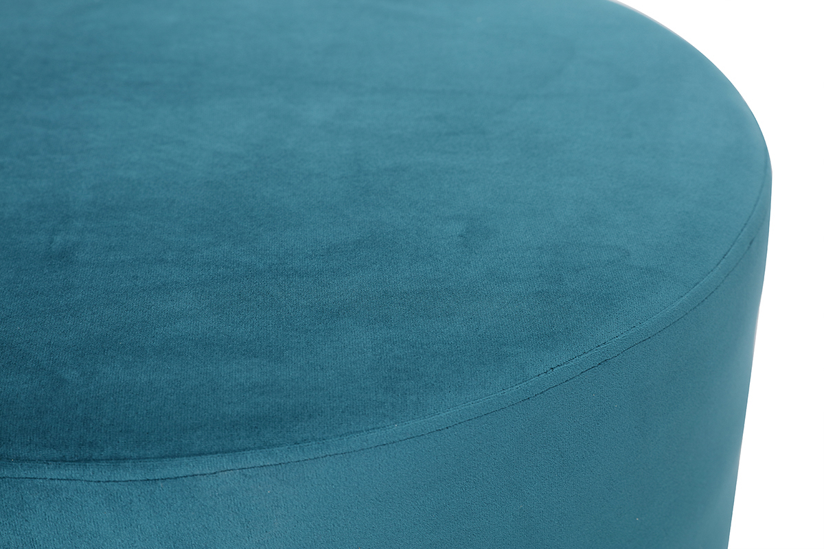 Pouf rond design en tissu velours bleu canard et mtal dor D54 cm AMAYA