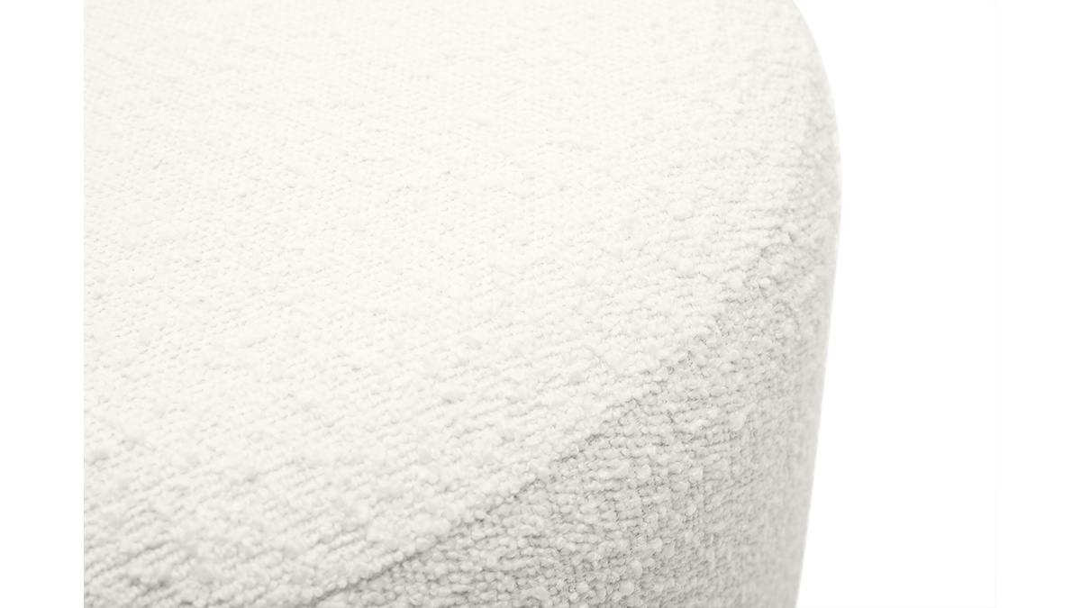 Pouf rond en tissu effet laine boucle blanc cass et mtal dor D54 cm AMAYA