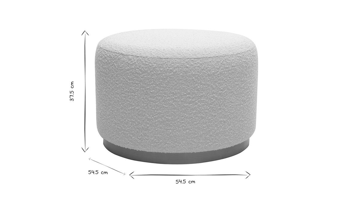 Pouf rond en tissu effet laine boucle blanc cass et mtal dor D54 cm AMAYA