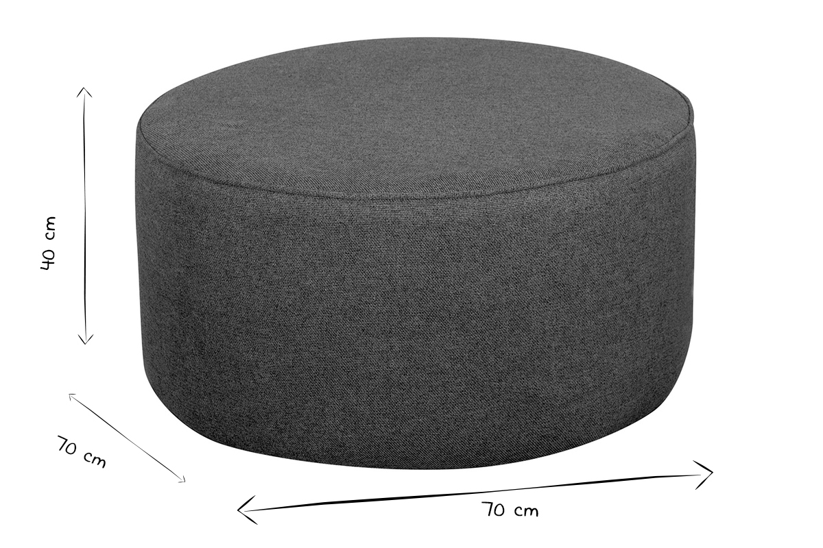 Pouf rond en tissu gris anthracite D70 cm COQ