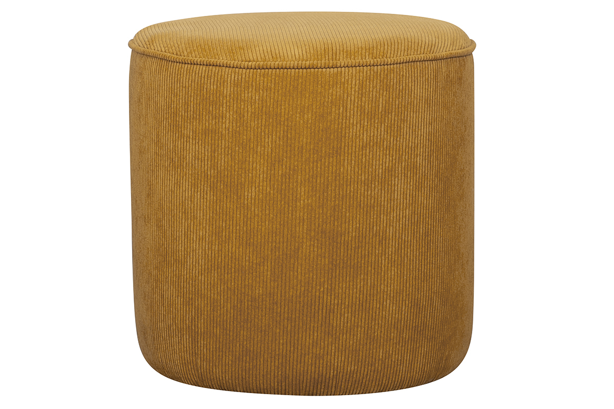 Pouf rond en tissu velours ctel jaune D40 cm LOUIS