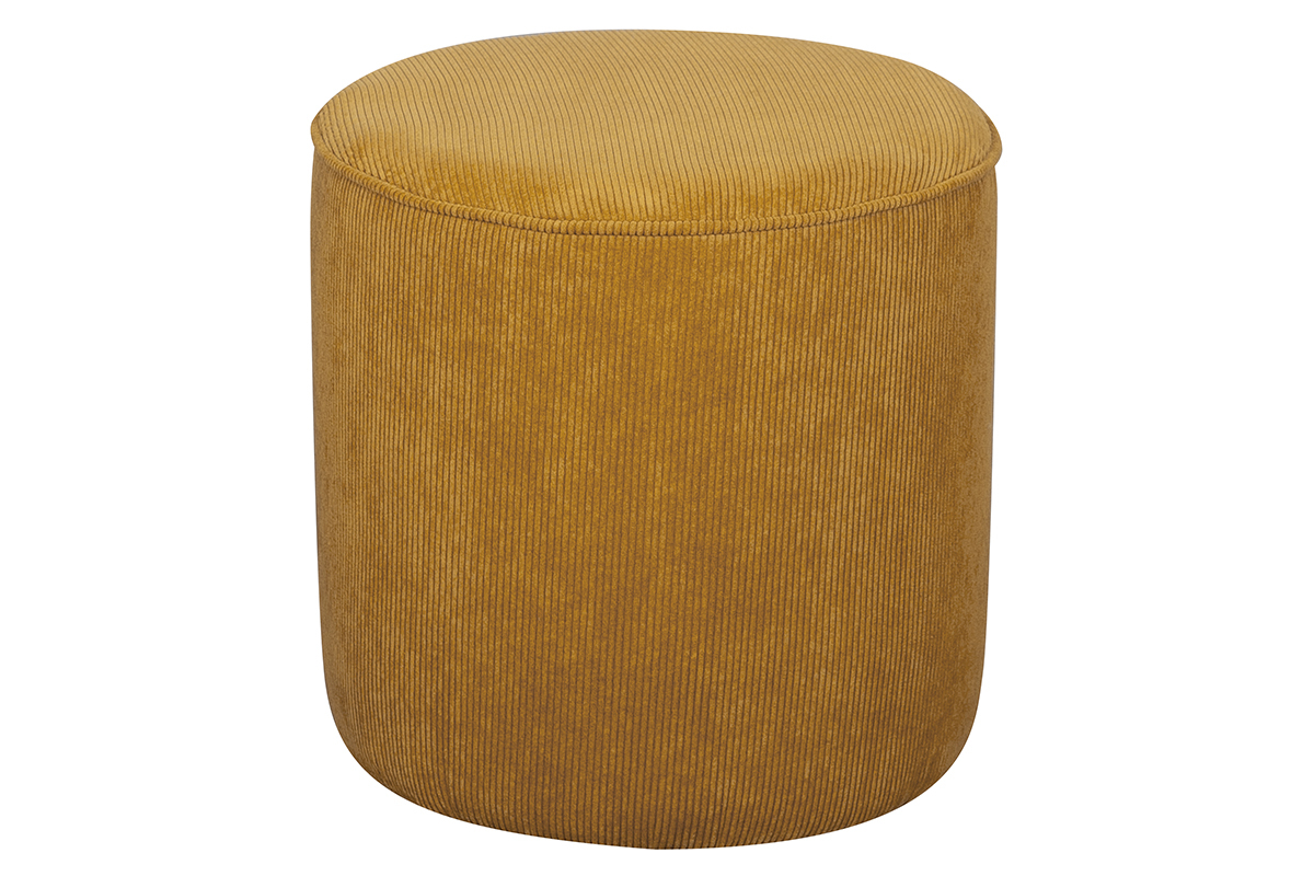 Pouf rond en tissu velours ctel jaune D40 cm LOUIS