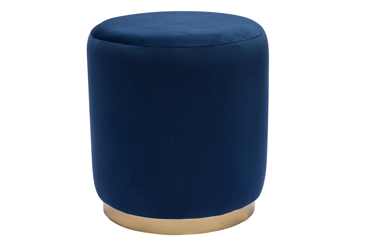 Pouf rond en velours bleu marine et mtal dor D40 cm AMAYA