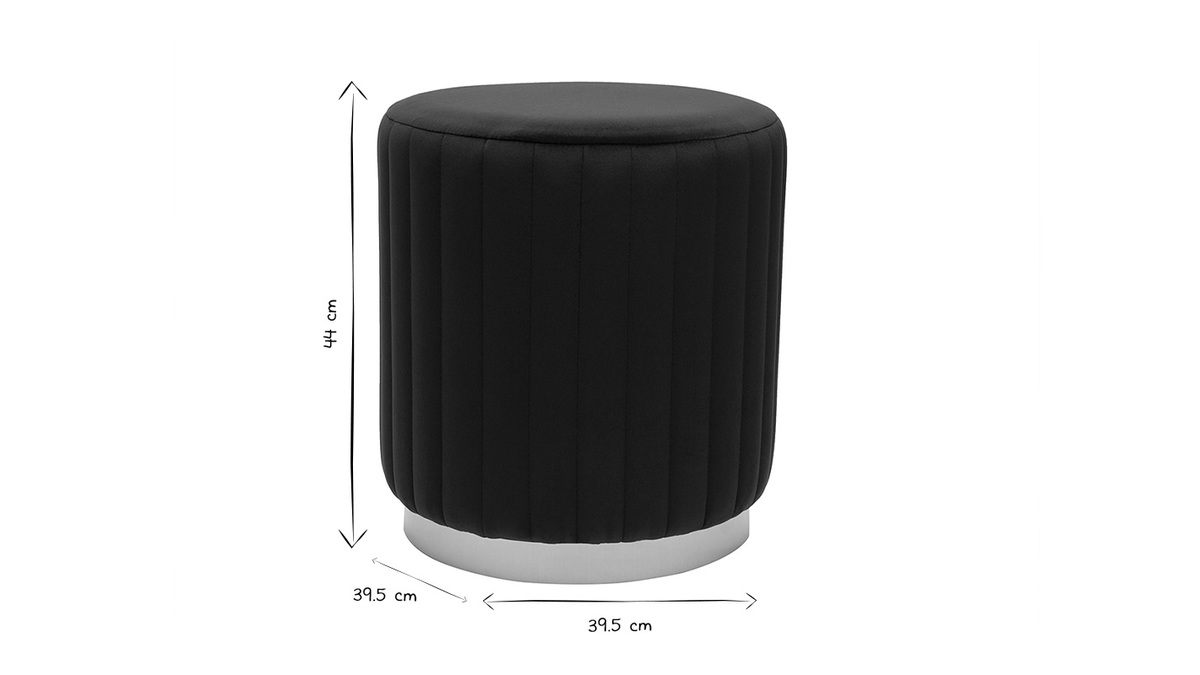 Pouf rond en velours noir et mtal dor D40 cm DONA