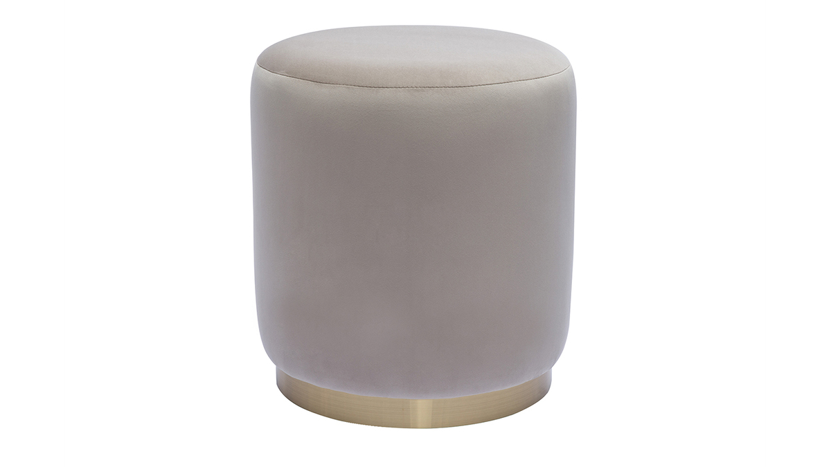 Pouf rond en velours taupe et mtal dor D40 cm AMAYA