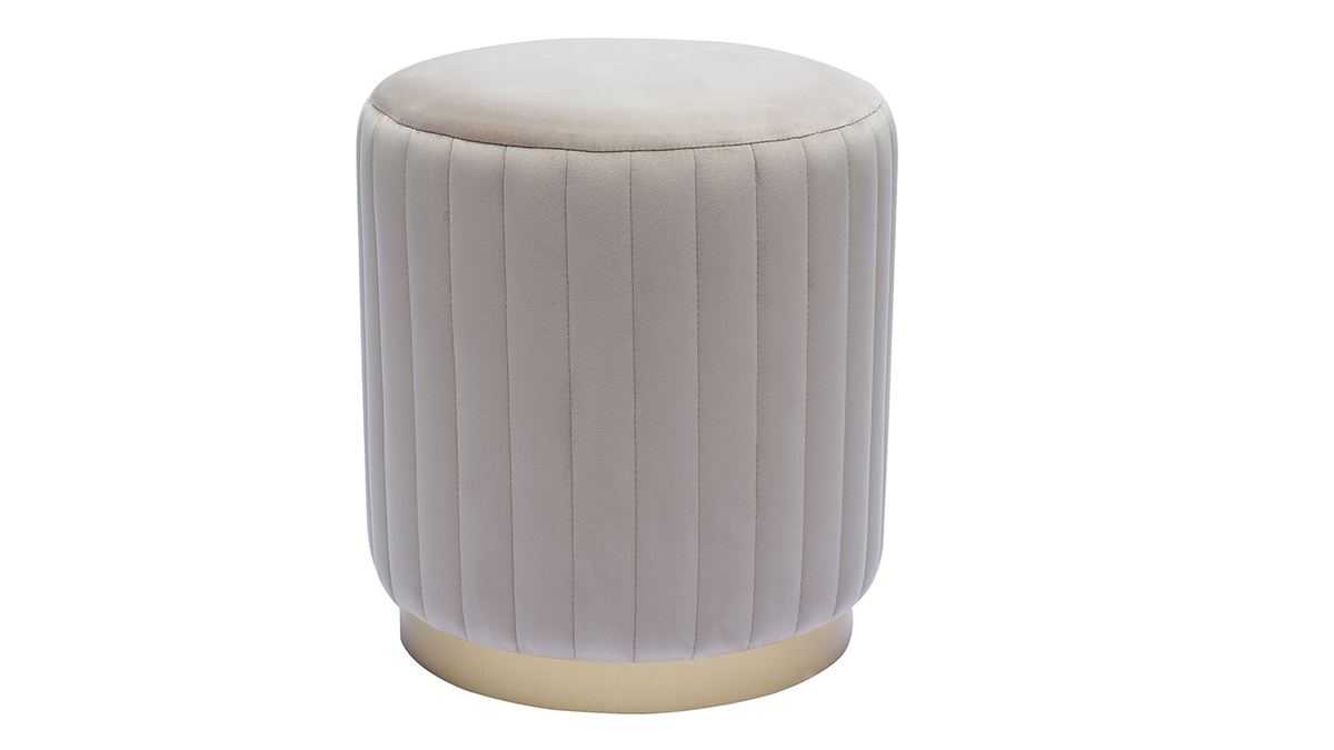 Pouf rond en velours taupe et mtal dor D40 cm DONA