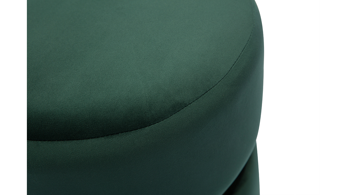 Pouf rond en velours vert fonc et mtal dor D40 cm JOY