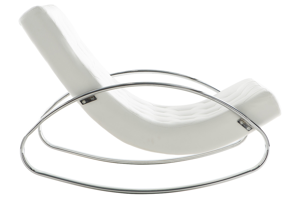 Rocking chair design blanc et acier chrom CHESTY