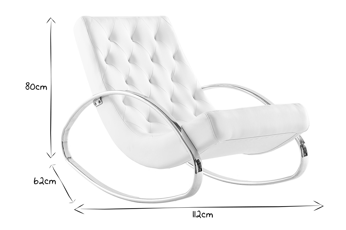 Rocking chair design blanc et acier chrom CHESTY