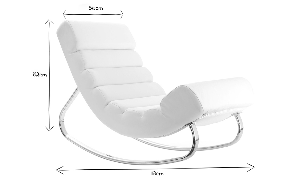 Rocking chair design blanc et acier chrom TAYLOR