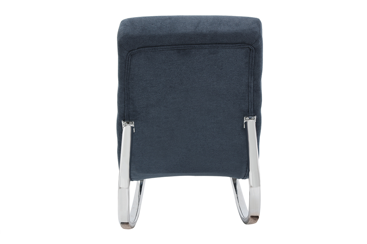 Rocking chair design en tissu effet velours bleu et acier chrom TAYLOR