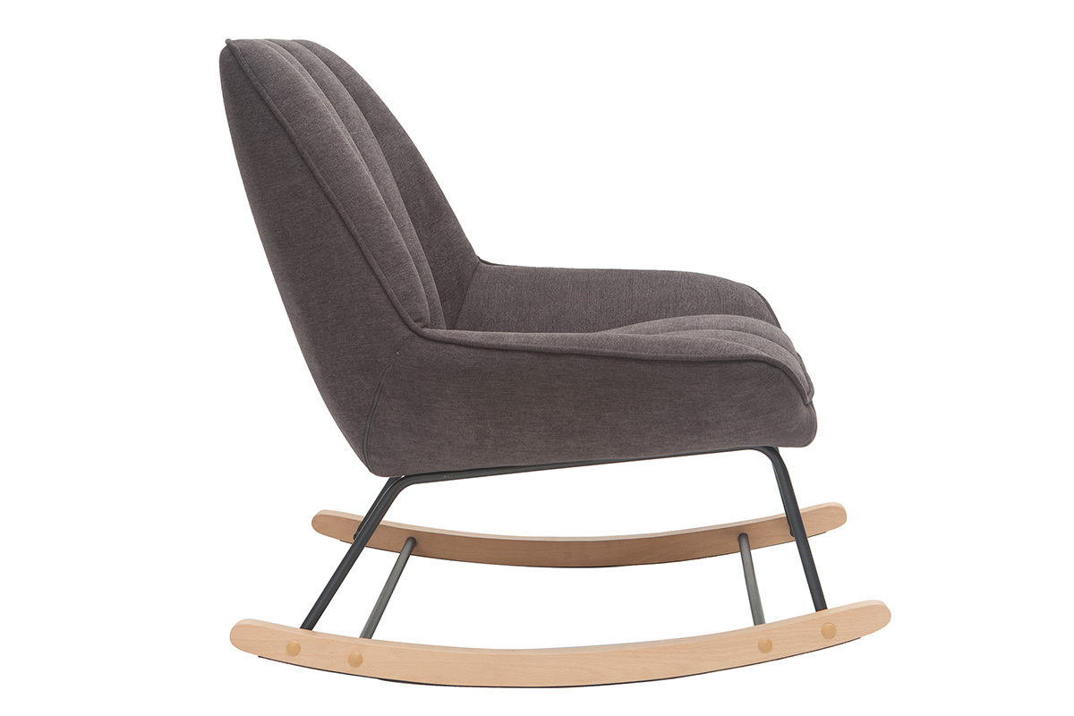 Rocking chair design en tissu effet velours gris fonc, mtal noir et bois clair BILLIE