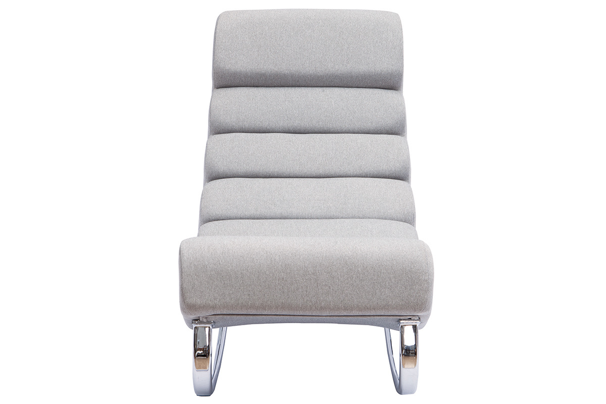 Rocking chair design en tissu gris clair et acier chrom TAYLOR