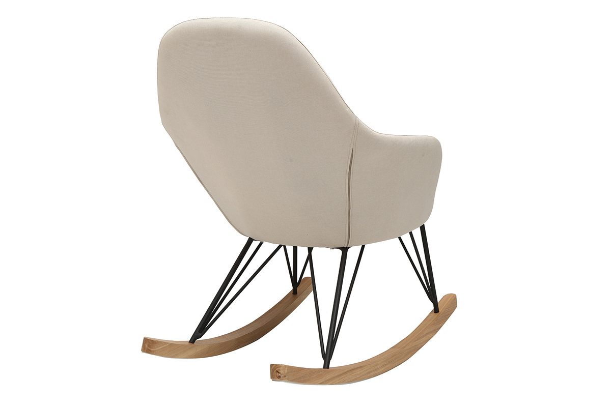 Rocking chair en tissu beige crme, bois clair et mtal noir JHENE