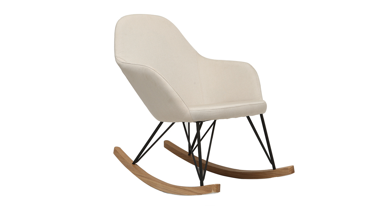 Rocking chair en tissu beige crme, bois clair et mtal noir JHENE