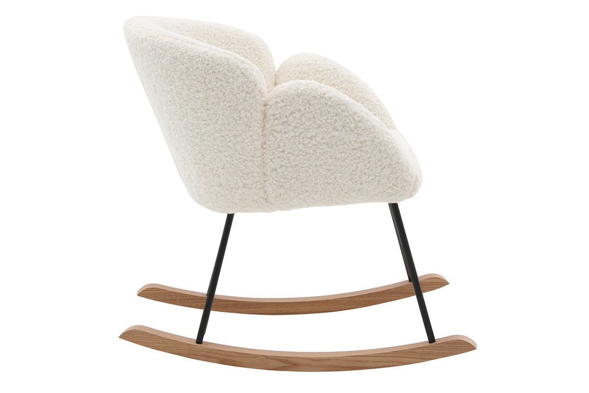 Rocking chair en tissu effet peau de mouton blanc, mtal noir et bois clair RHAPSODY