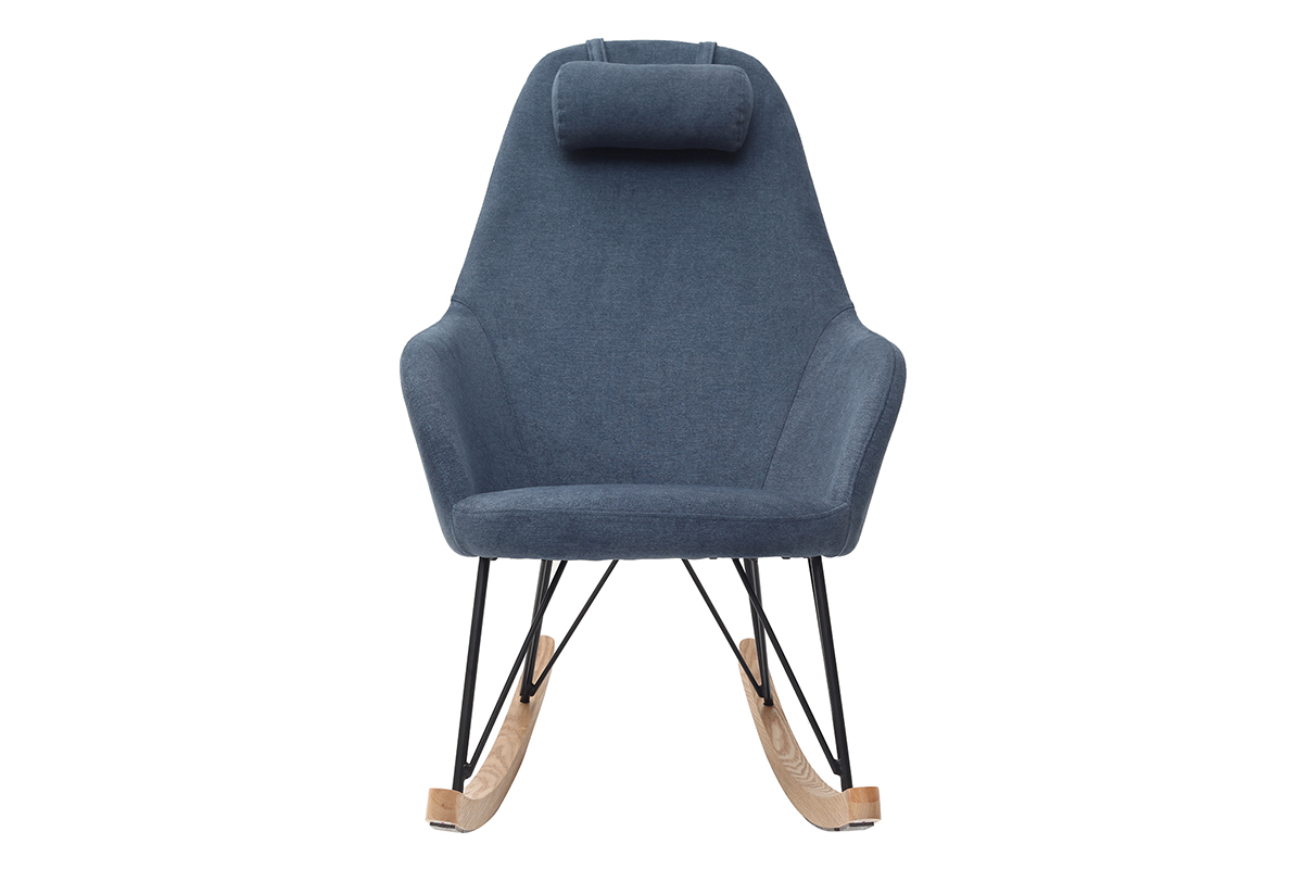 Rocking chair en tissu effet velours bleu, mtal noir et bois clair JHENE