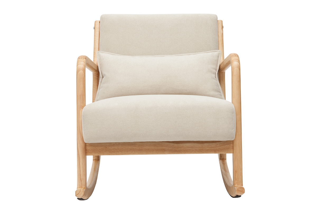 Rocking chair scandinave en tissu effet velours beige et bois clair massif DERRY