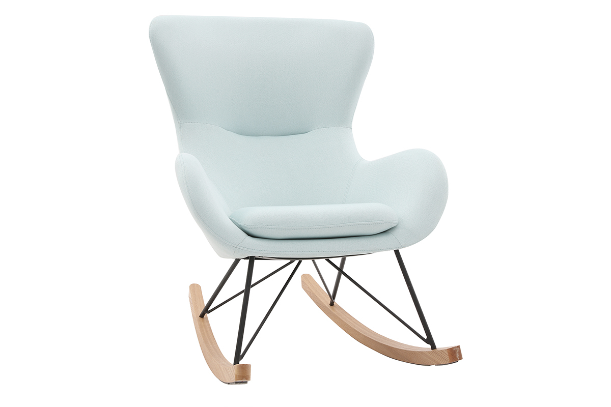 Rocking chair scandinave en tissu menthe  l'eau, mtal noir et bois clair ESKUA