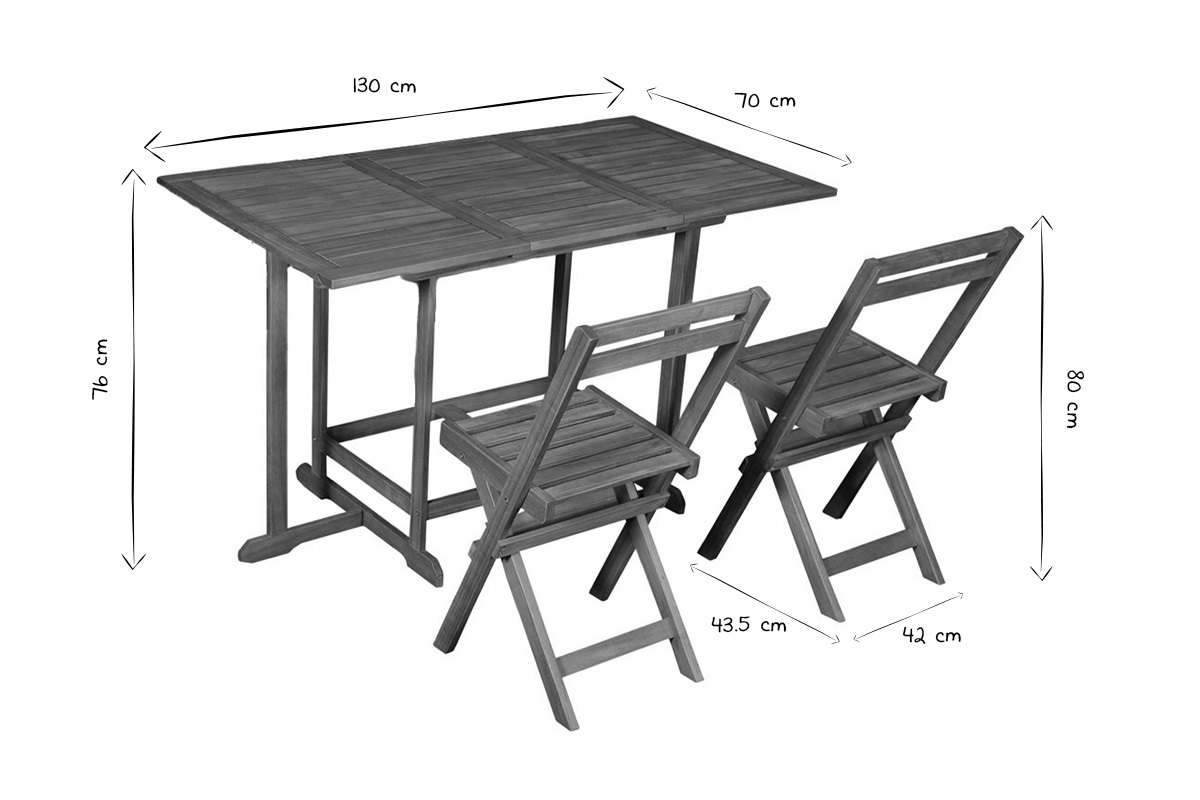 Set d'une table extensible avec rangements et de 4 chaises pliantes en bois massif CARMEN