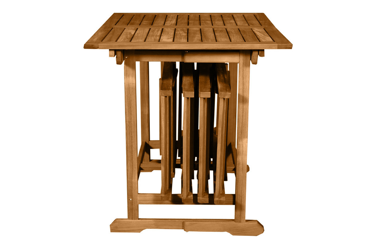 Set d'une table extensible avec rangements et de 4 chaises pliantes en bois massif CARMEN