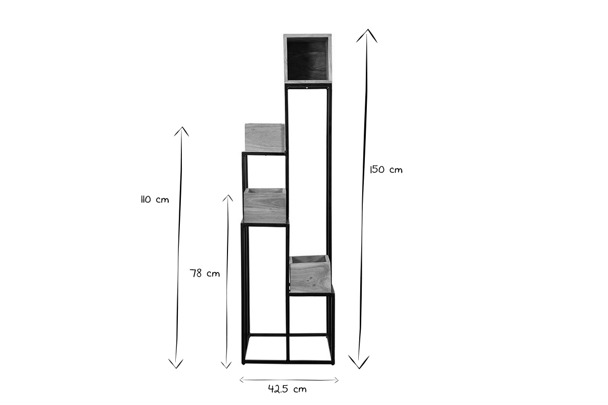 Support de plantes en bois massif et mtal noir L43 cm PIANO