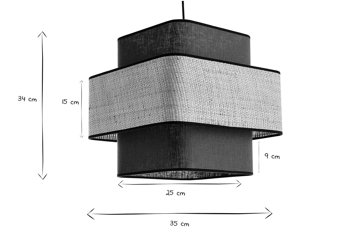 Suspension cube en lin bleu canard et rabane naturelle L35 cm TERA