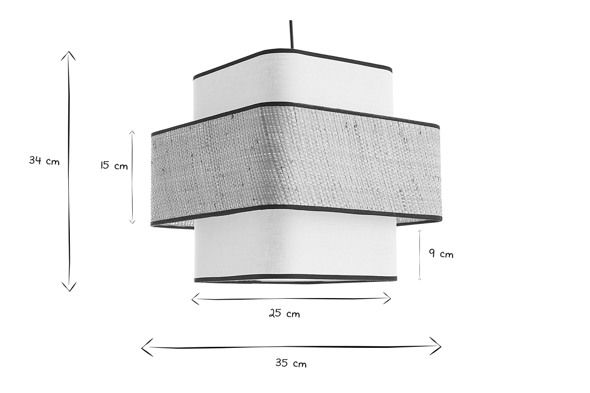 Suspension cube en tissu lin blanc et rabane naturelle L35 cm TERA