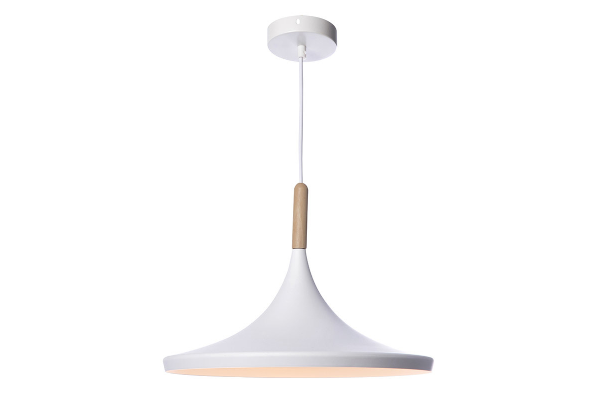 Suspension design en mtal blanc et bois clair D36 cm JAVA