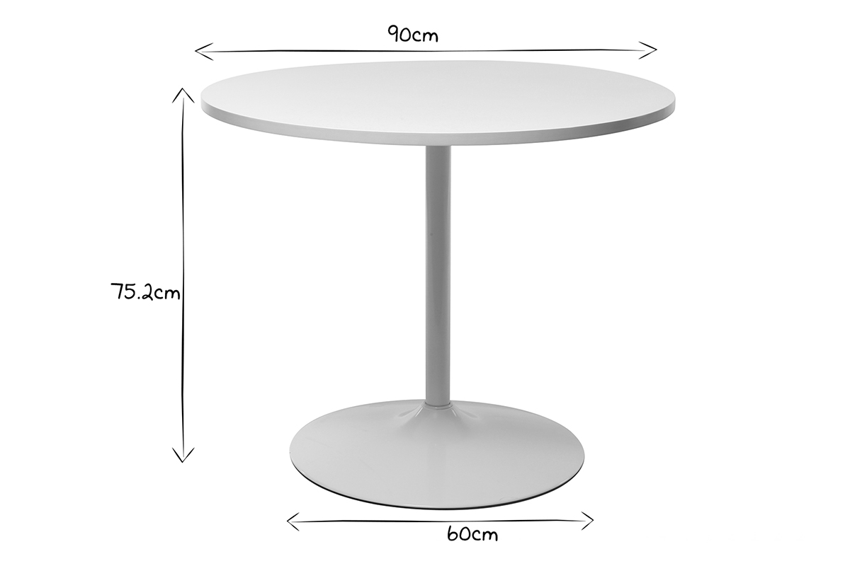 Table  manger design blanc ronde D90 cm CALISTA