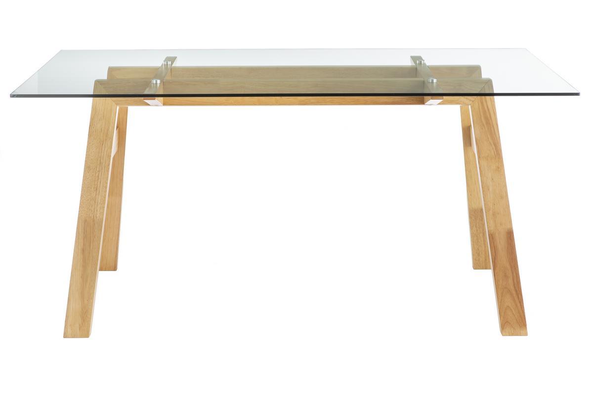 Table  manger design en verre transparent et bois clair L160 cm BACCO