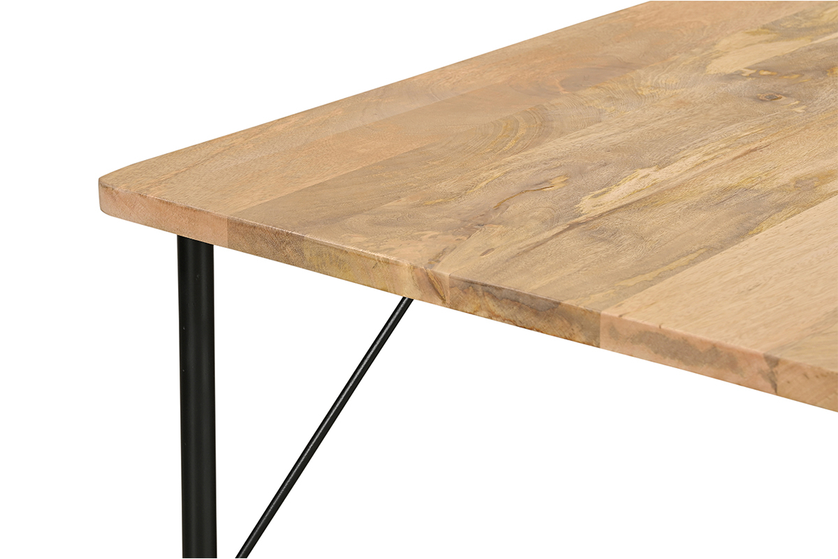 Table  manger rectangulaire en bois manguier massif et mtal noir L180 cm JUDE