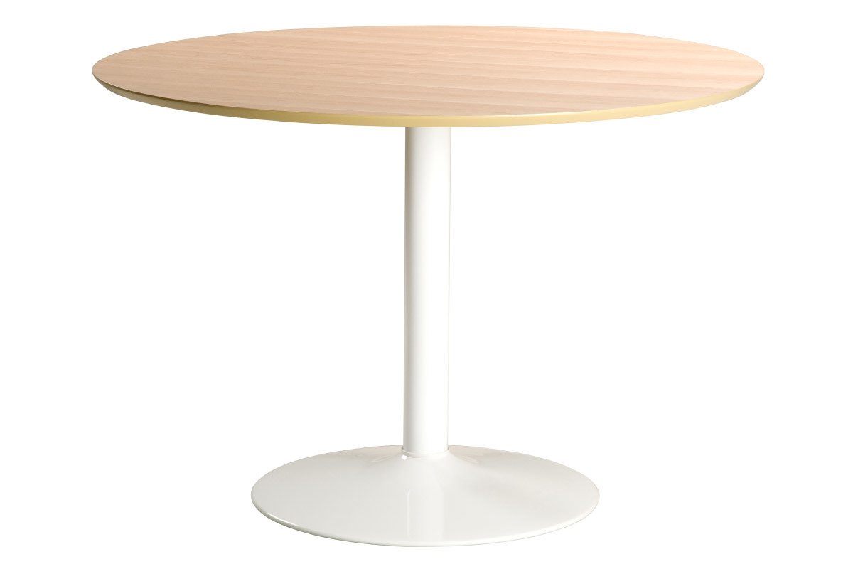 Table  manger ronde bois clair et mtal blanc D110 cm KALI