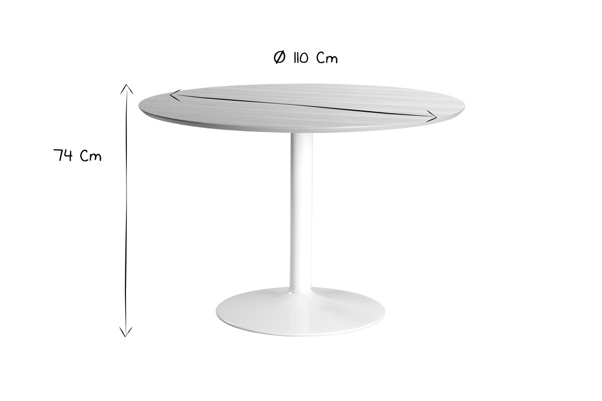 Table  manger ronde bois clair et mtal blanc D110 cm KALI