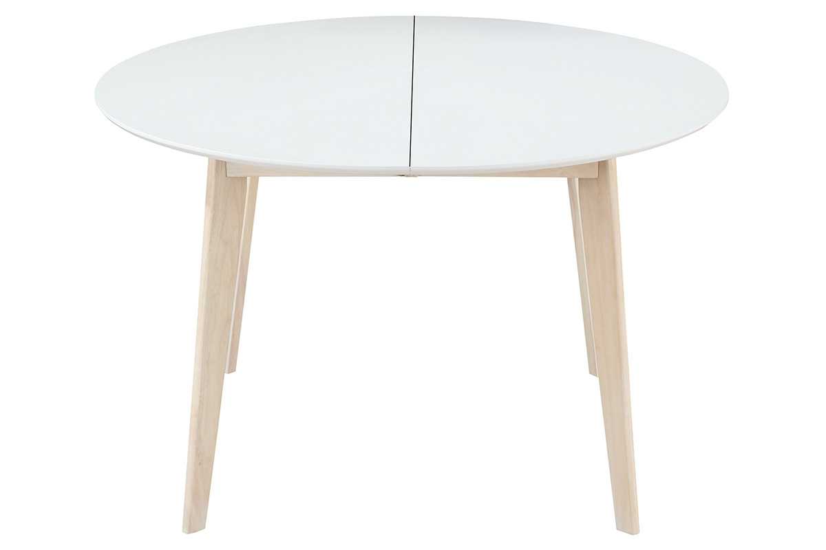 Table  manger scandinave ronde extensible blanc et bois L120-150 cm LEENA