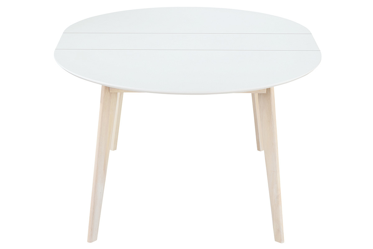 Table  manger scandinave ronde extensible blanc et bois L120-150 cm LEENA