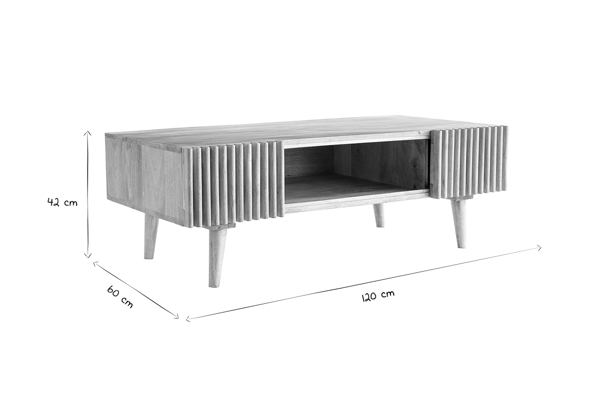 Table basse avec portes coulissantes bois manguier massif ALBA