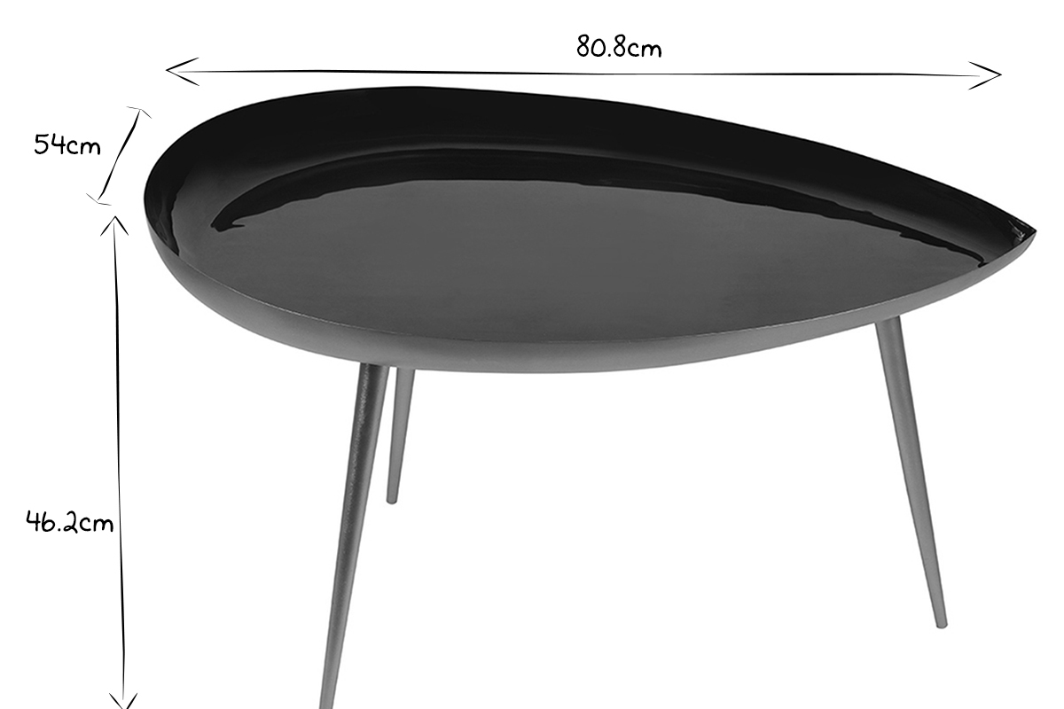 Table basse design en acier laqu noir et dor L80 cm DROP