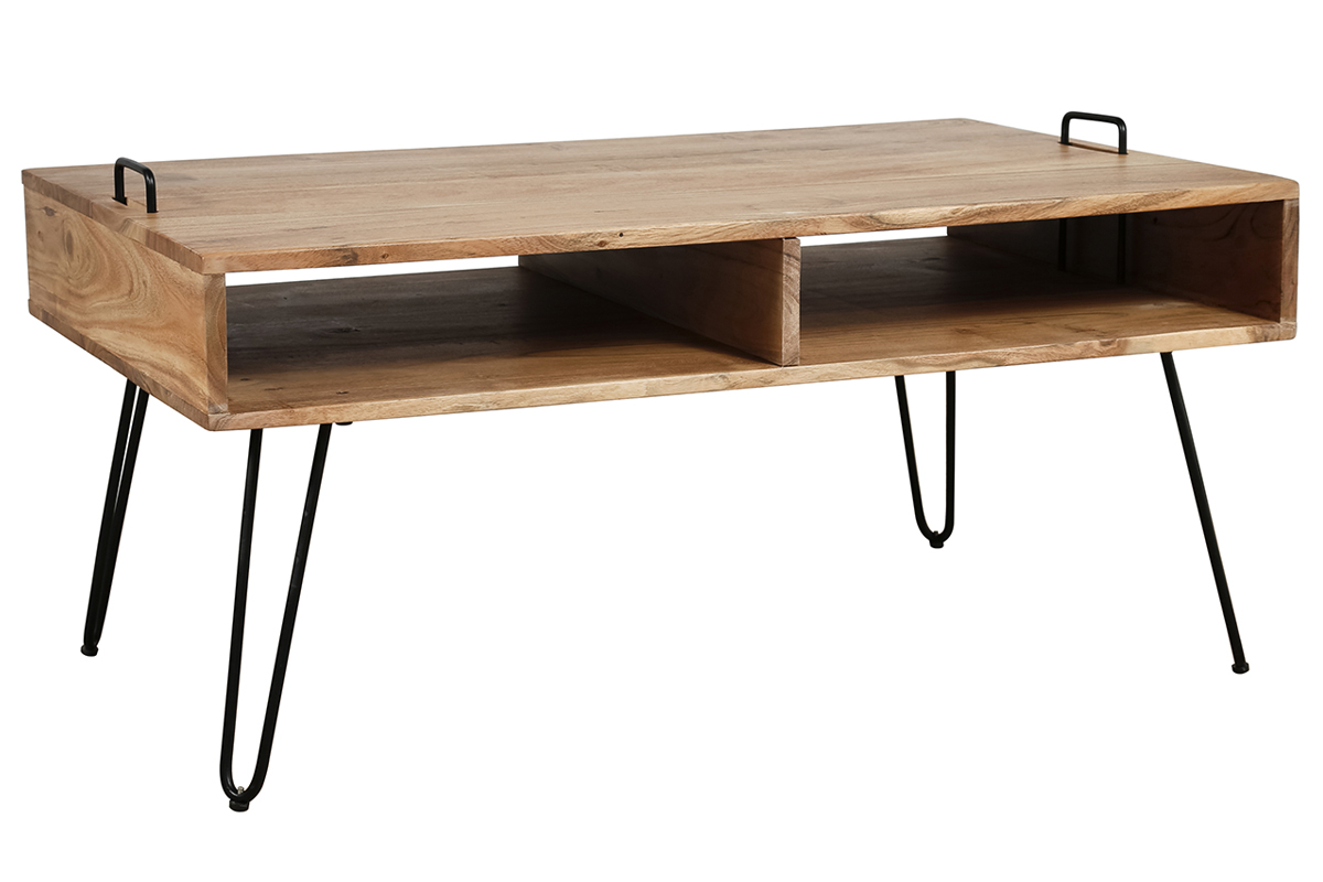 Table basse en acacia massif et mtal noir ALVIN