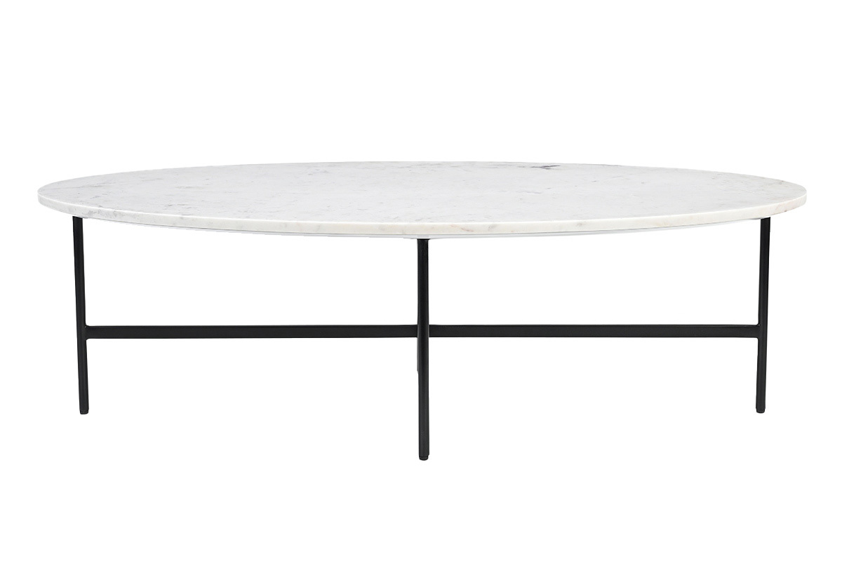 Table basse ovale en marbre blanc et mtal noir L115 cm CARRARE